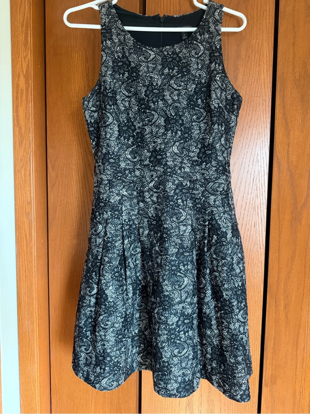 Banana Republic Black and Silver Lace-Pattern Fit & Flare Dress
